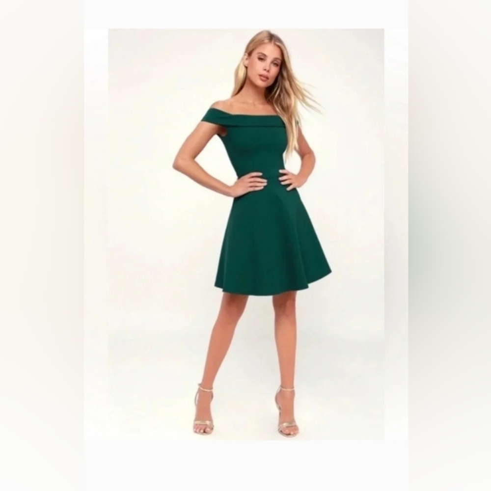 Nwt Lulus Season Of Fun Forest Green Women's Mini Skater Dress Size Small